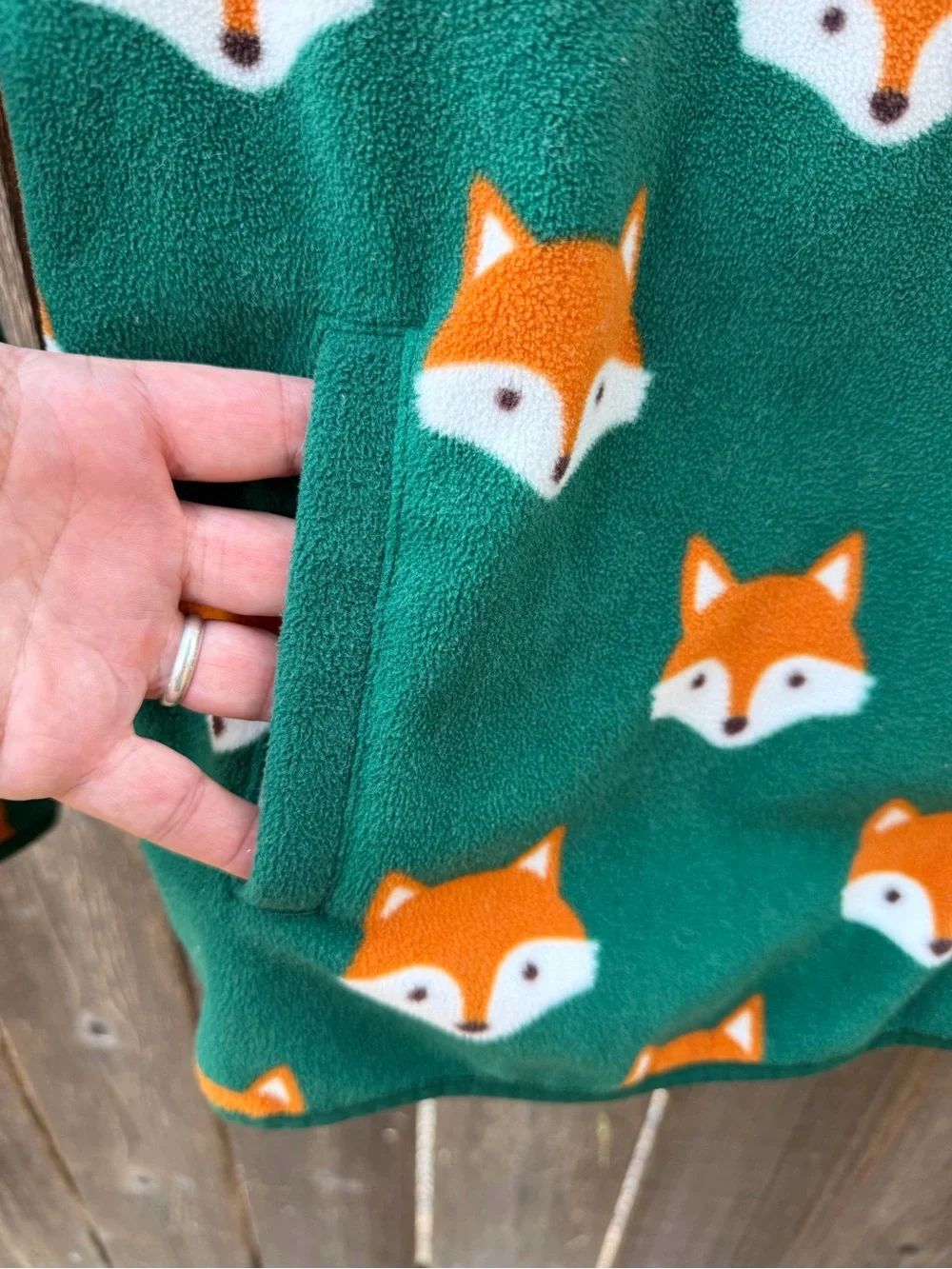 Boys 12 Gymboree Green Fleece 3/4 zip Pullover with Orange Fox Print